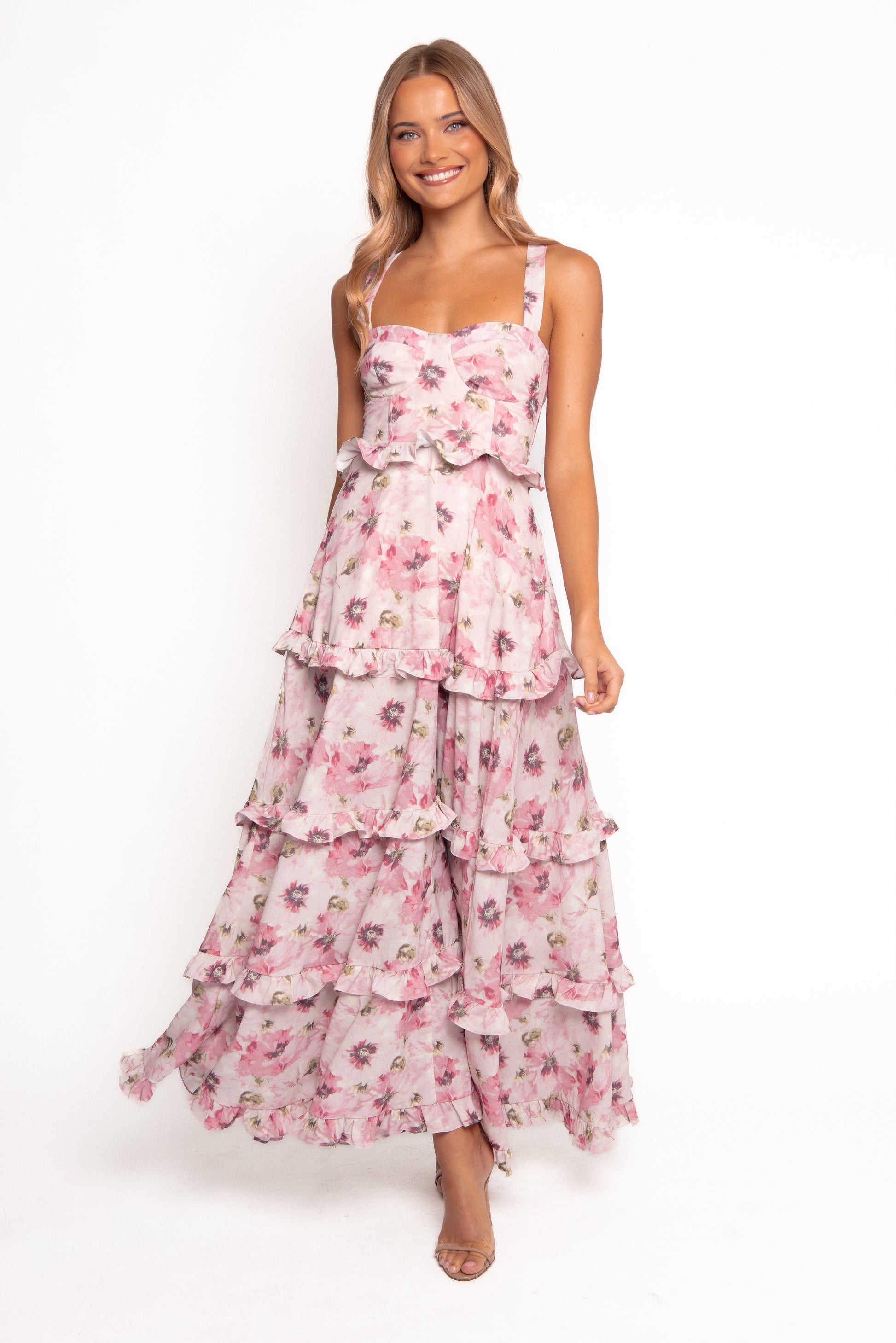 Pink Bloom Lillee Tiered Maxi Dress in Lavender Floral