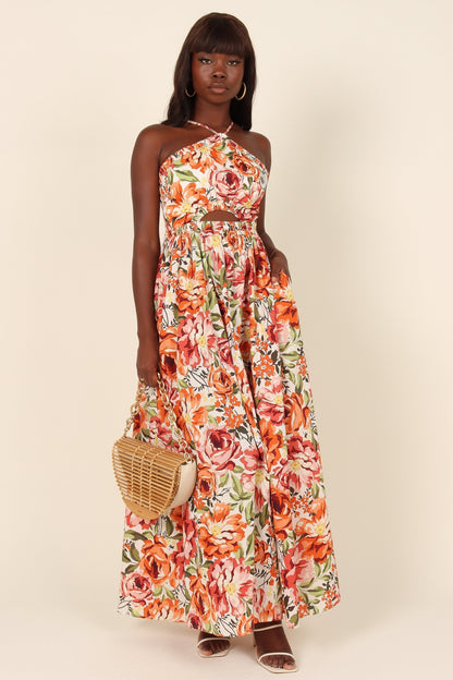 Orange Floral Madeira Floral Midi Dress
