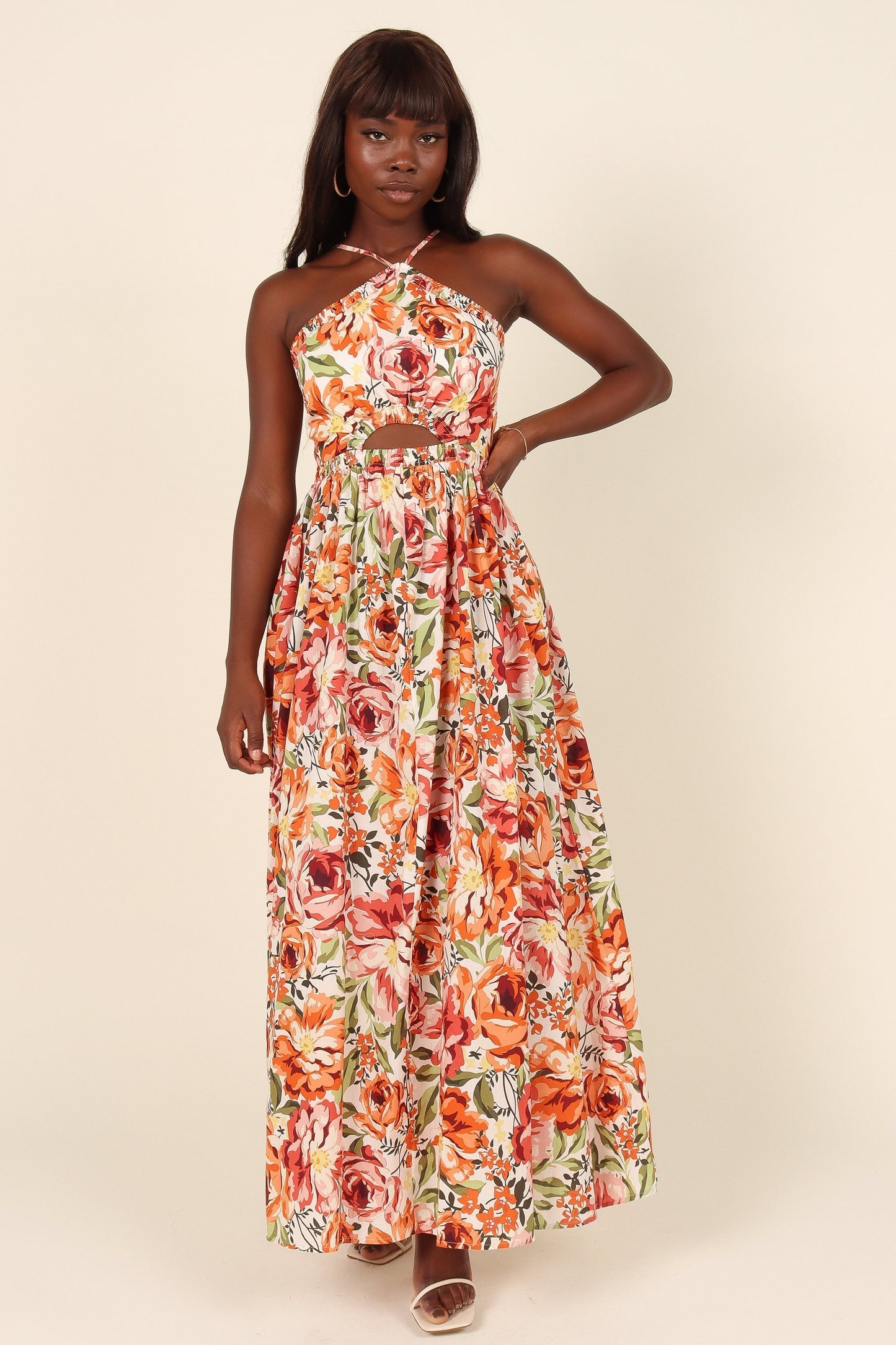 Orange Floral Madeira Floral Midi Dress