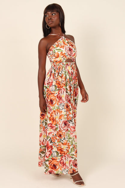 Orange Floral Madeira Floral Midi Dress