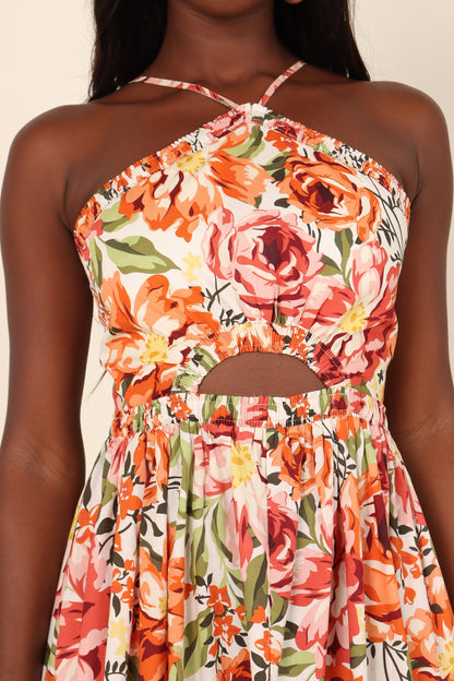 Orange Floral Madeira Floral Midi Dress