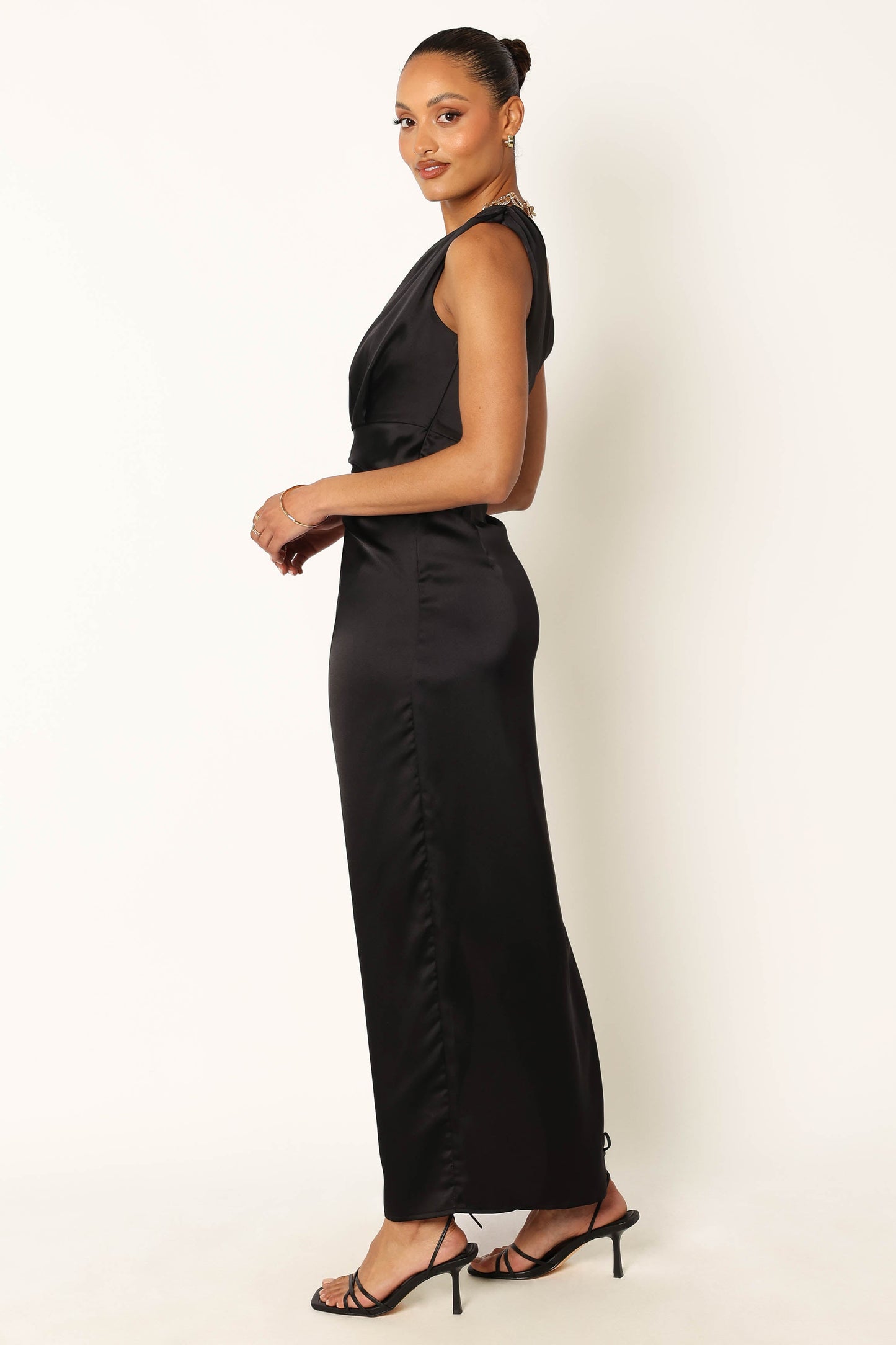 Black Nadia One-Shoulder Maxi Dress in Navy