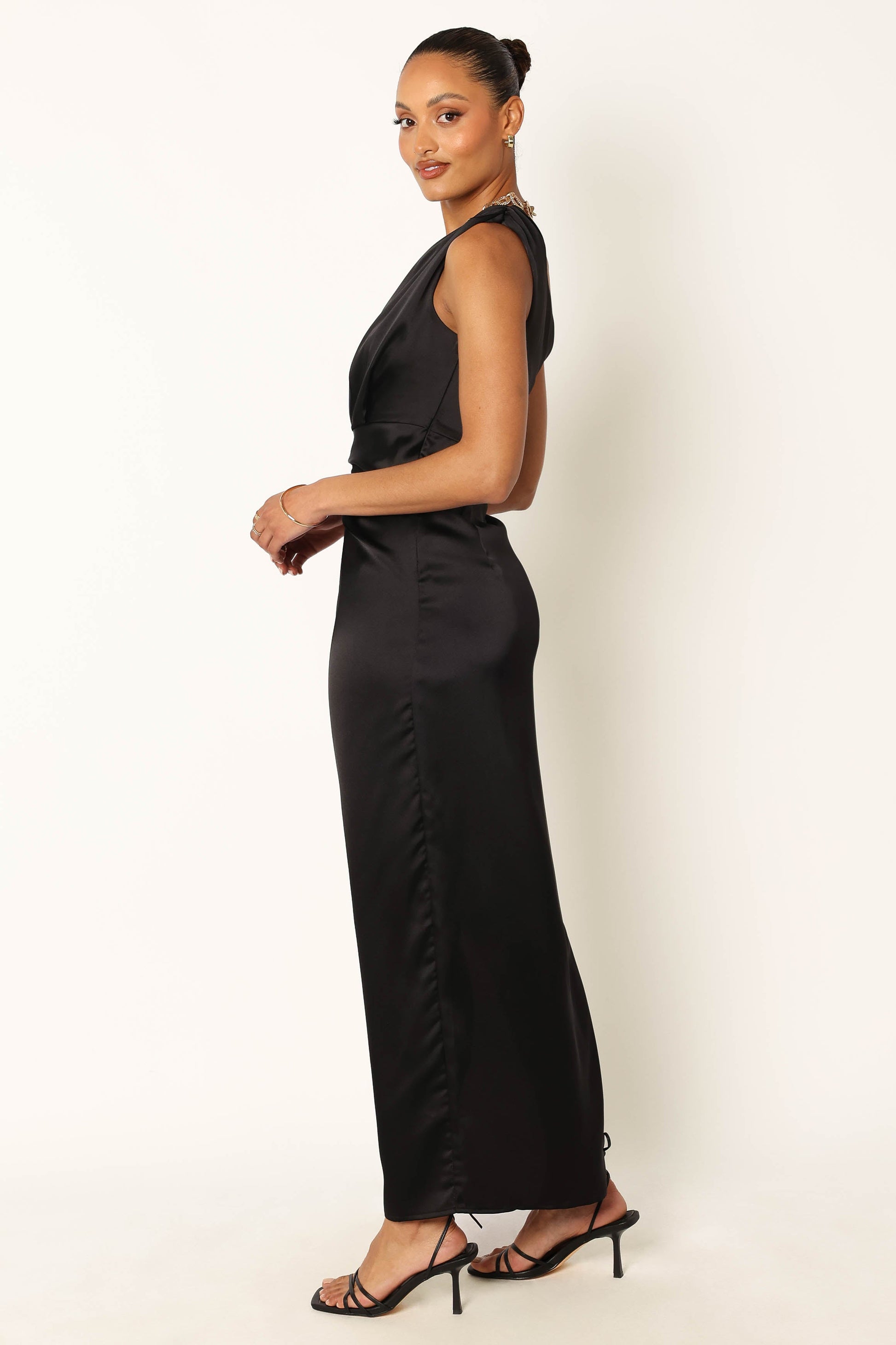 Black Nadia One-Shoulder Maxi Dress in Navy