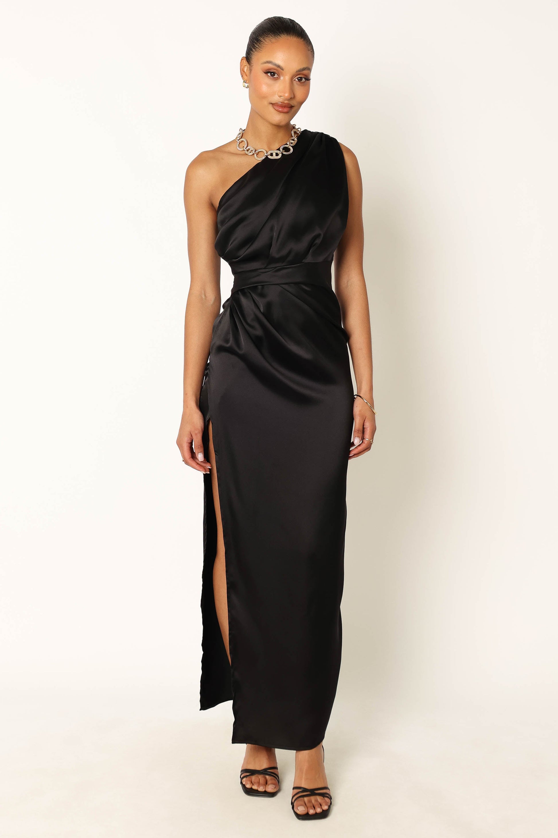 Black Nadia One-Shoulder Maxi Dress in Navy