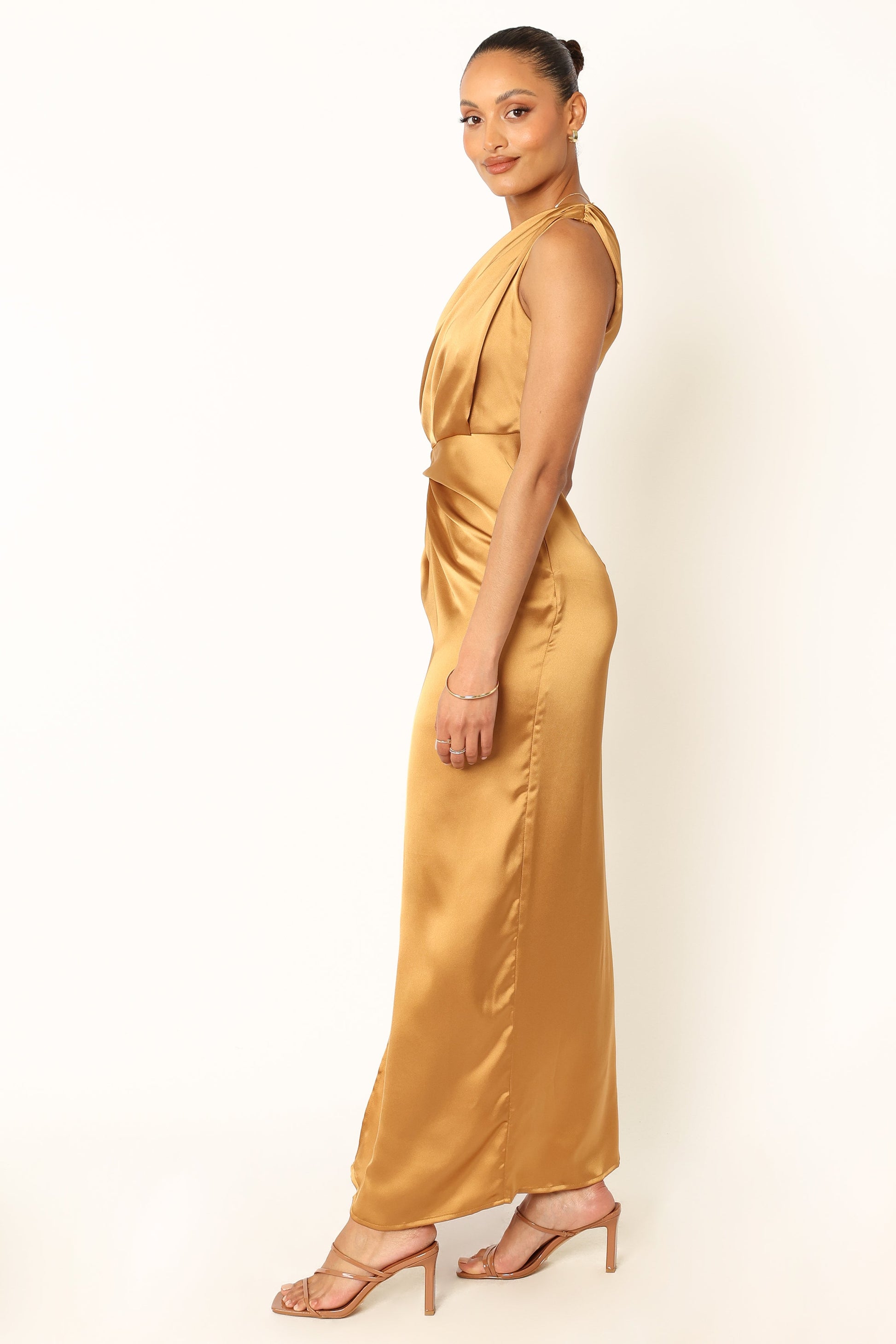 Bronze Nadia One-Shoulder Maxi Dress in Navy