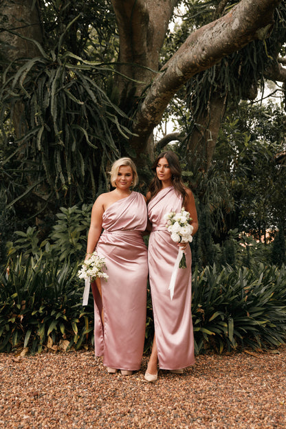 Dusty Rose Nadia One-Shoulder Maxi Dress in Navy