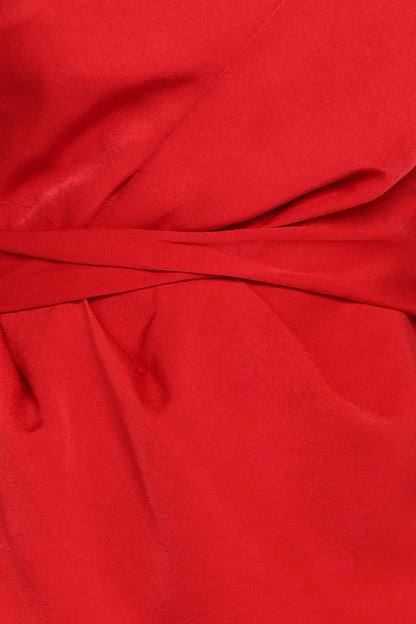 Red Jacquard Satin Nadia One-Shoulder Maxi Dress in Navy