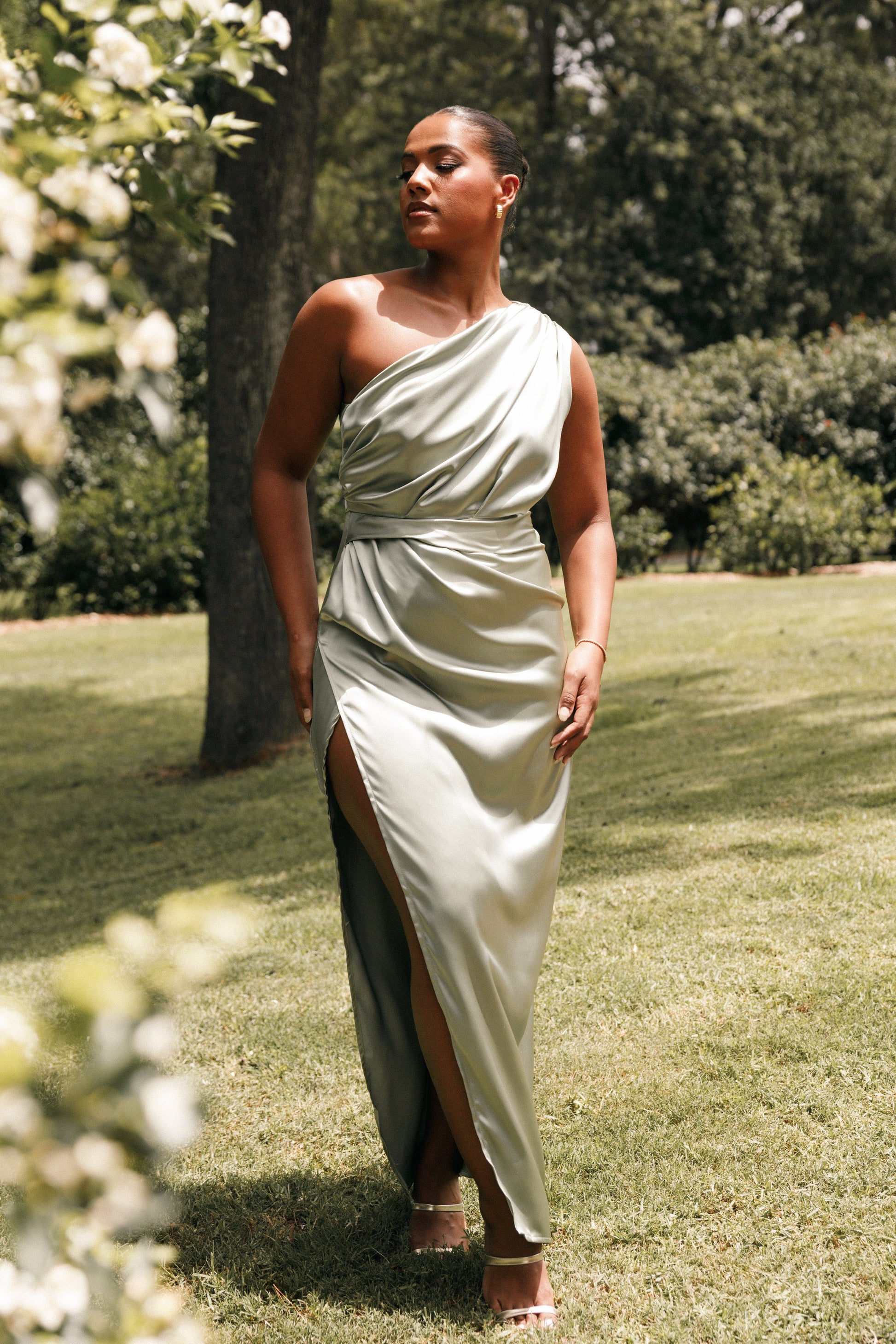 Sage Nadia One-Shoulder Maxi Dress in Navy