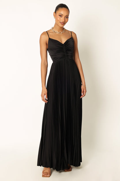 Black Naira Pleated Maxi Dress