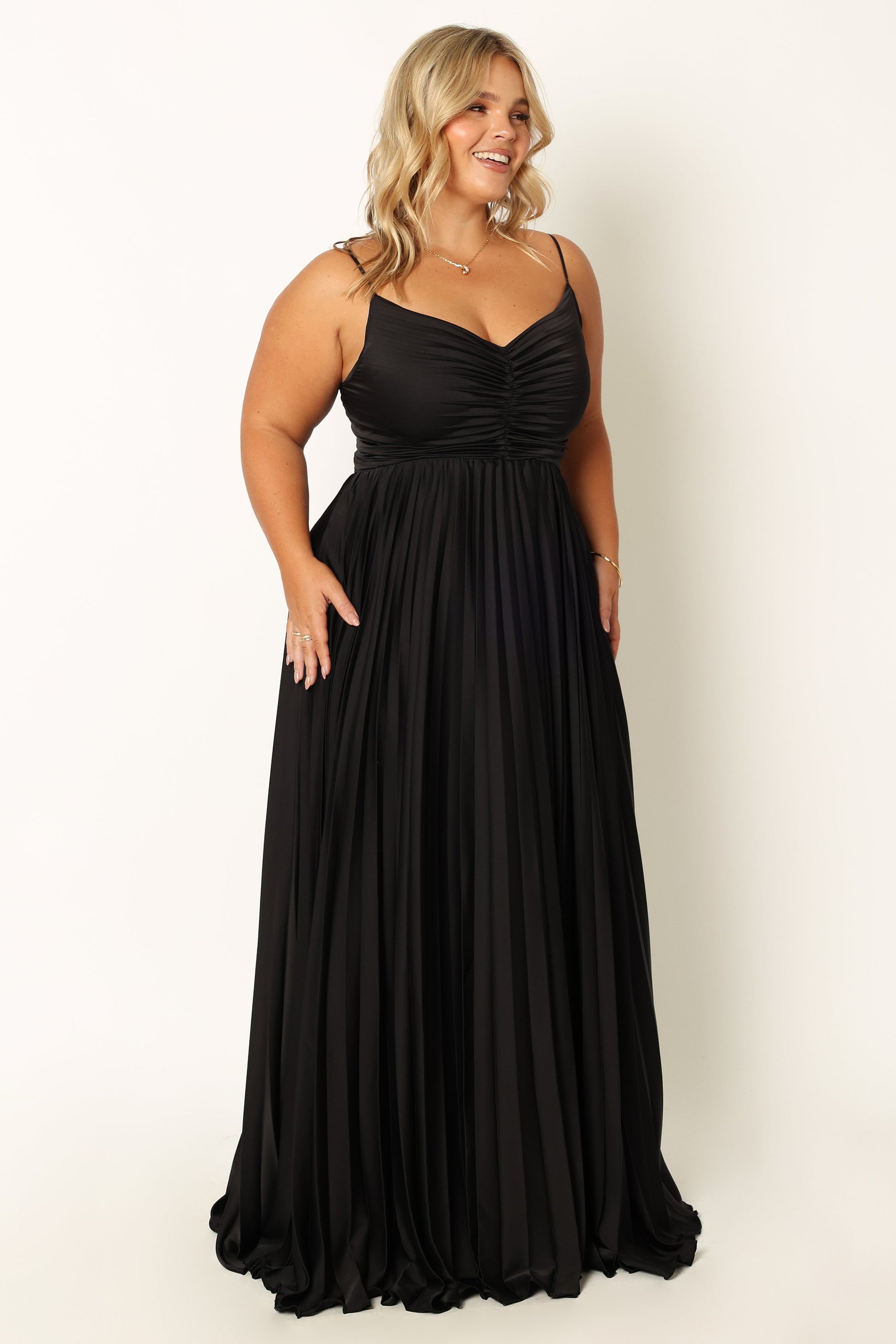 Black Naira Pleated Maxi Dress