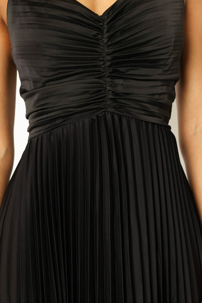 Black Naira Pleated Maxi Dress