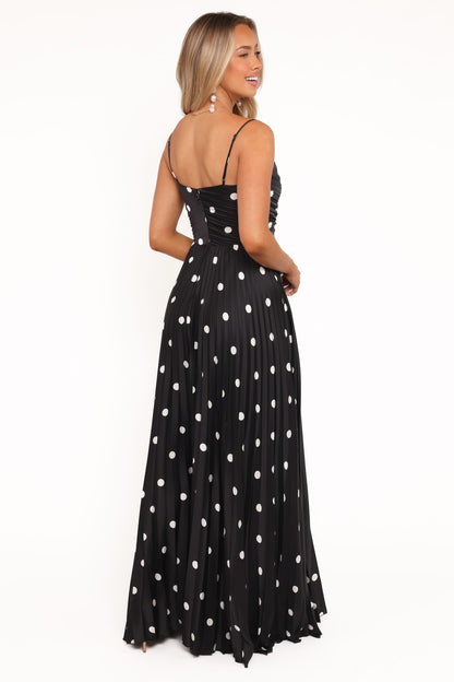 Black Polka Dot Naira Pleated Maxi Dress