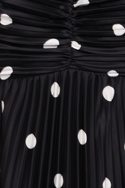 Black Polka Dot Naira Pleated Maxi Dress