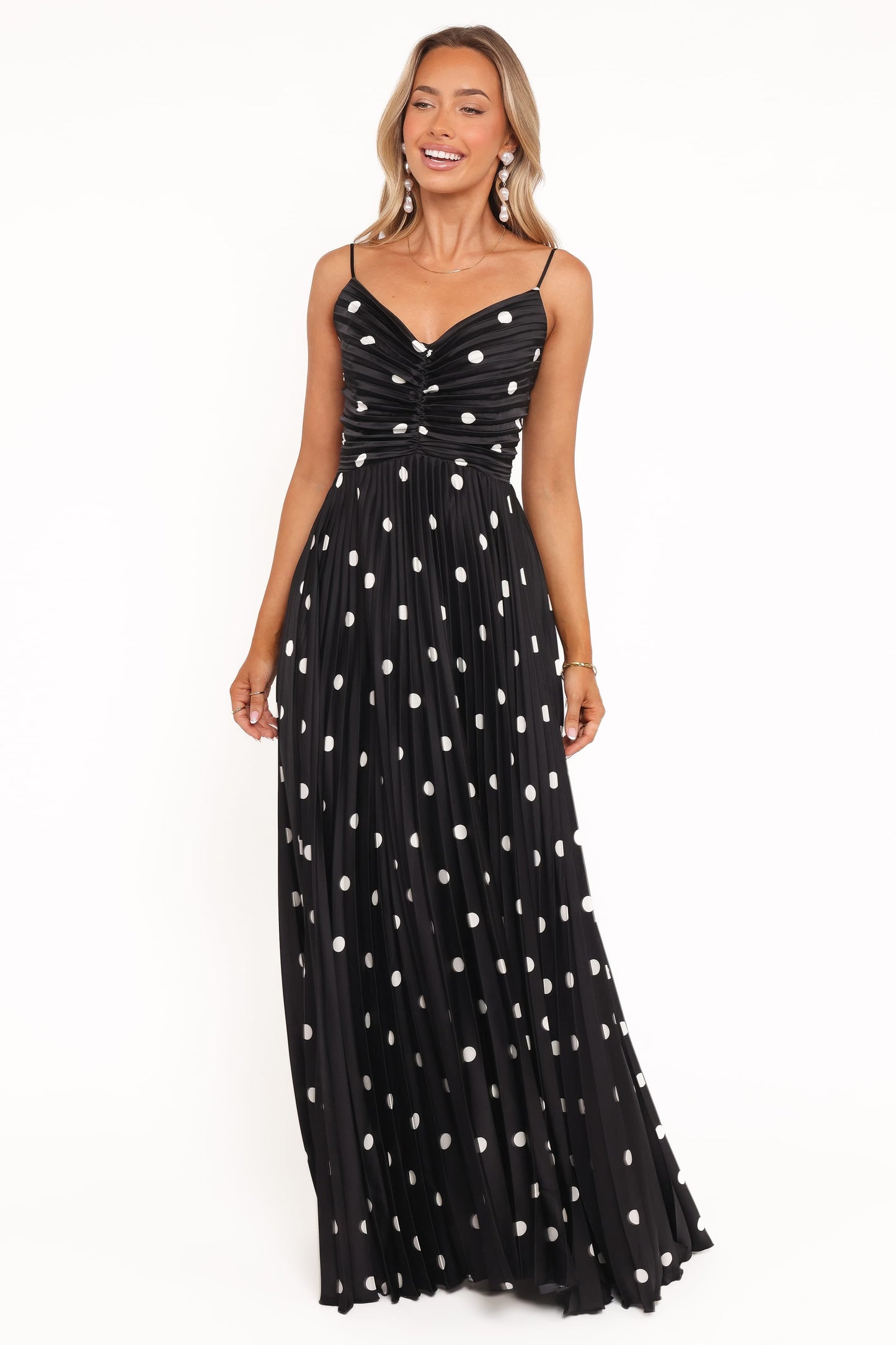 Black Polka Dot Naira Pleated Maxi Dress