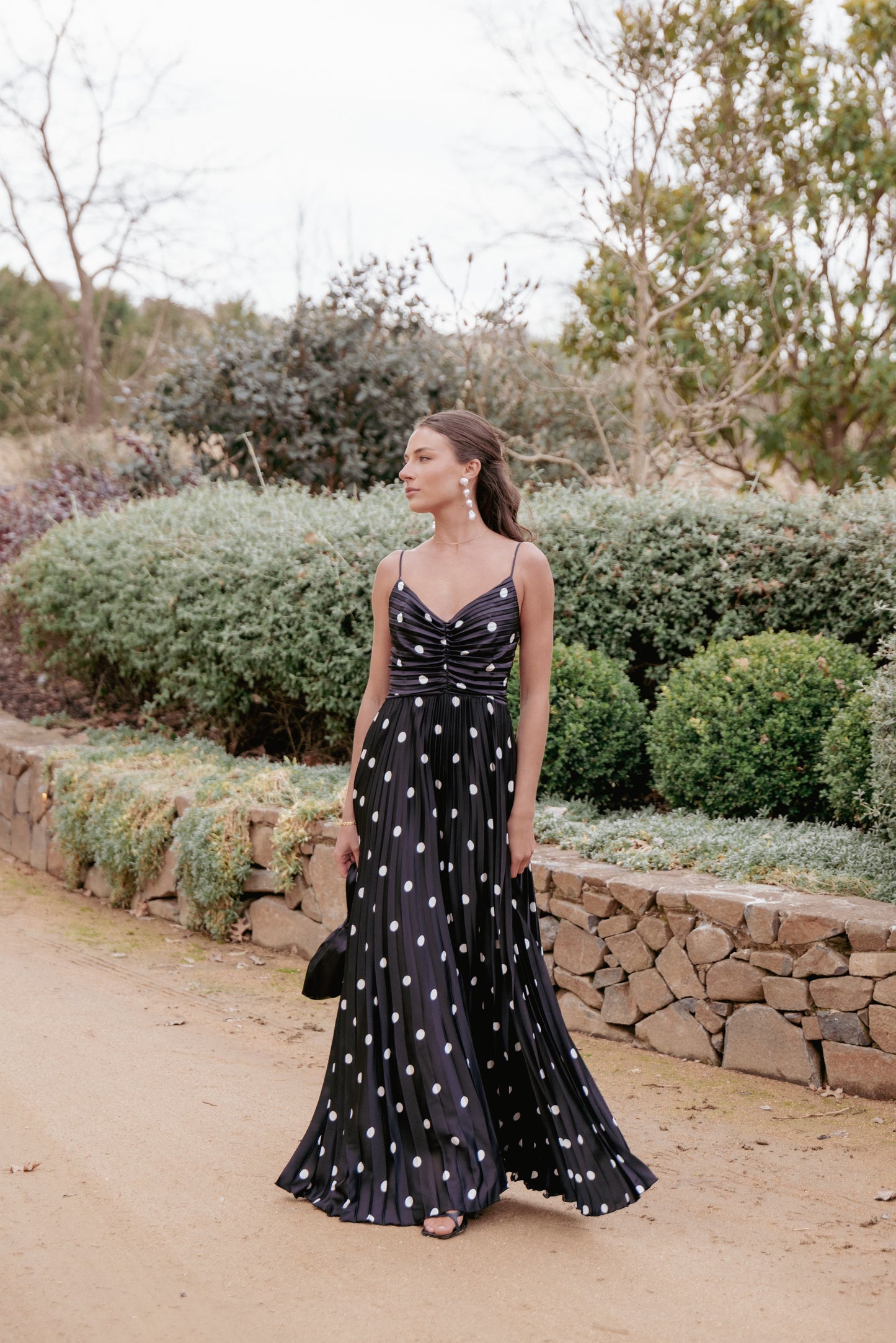 Black Polka Dot Naira Pleated Maxi Dress