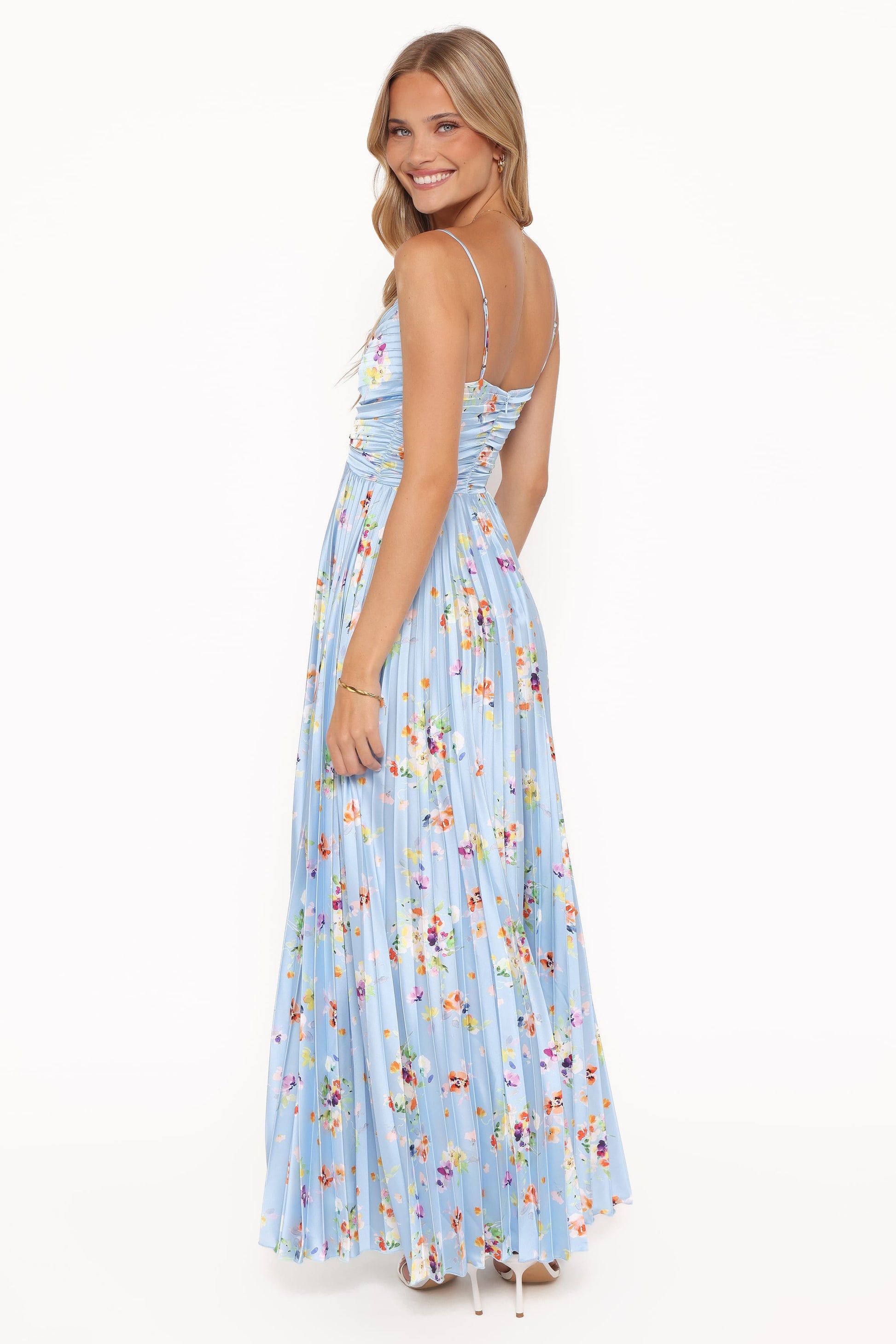 Cornflower Blue Floral Naira Pleated Maxi Dress