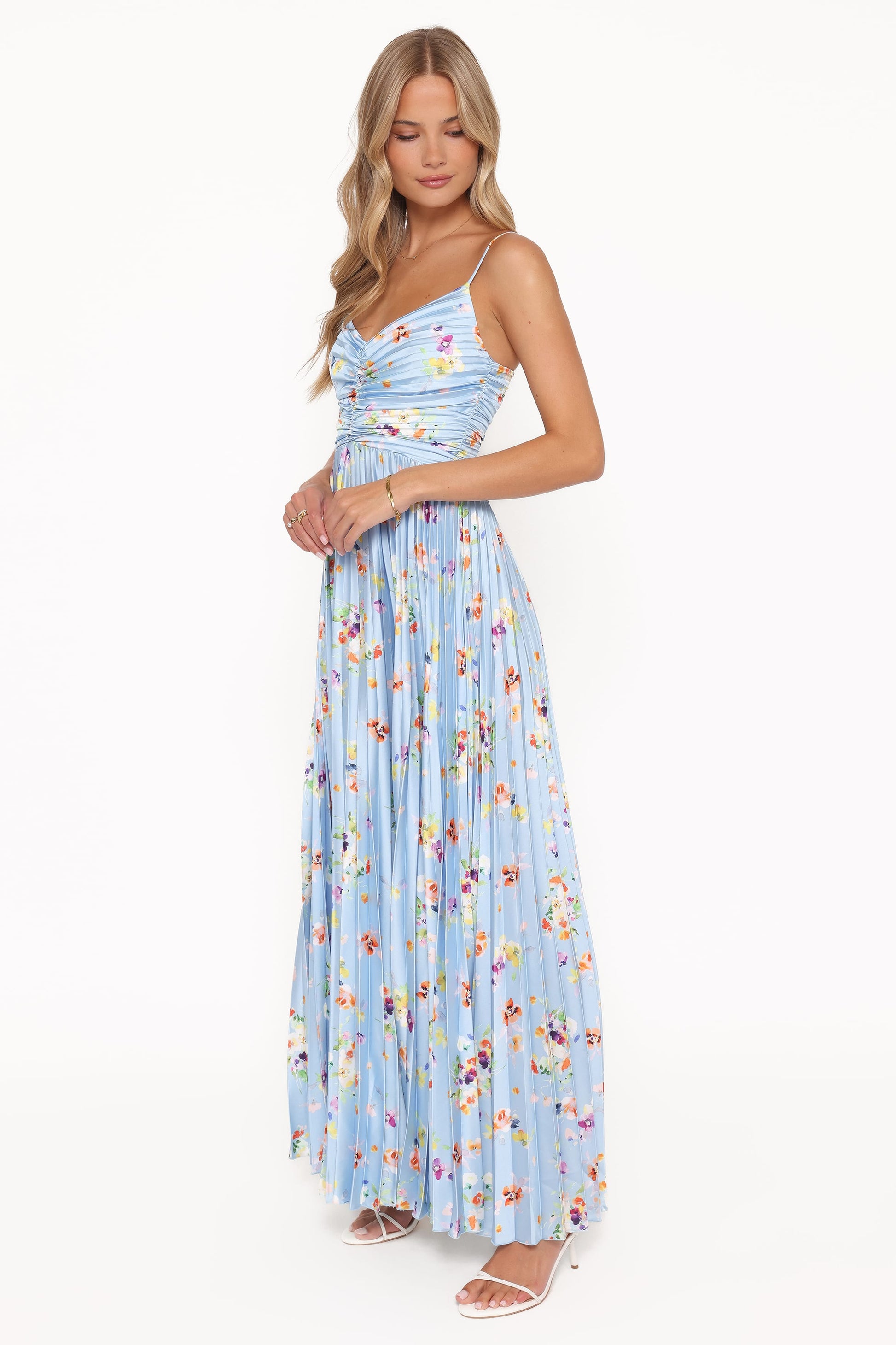 Cornflower Blue Floral Naira Pleated Maxi Dress