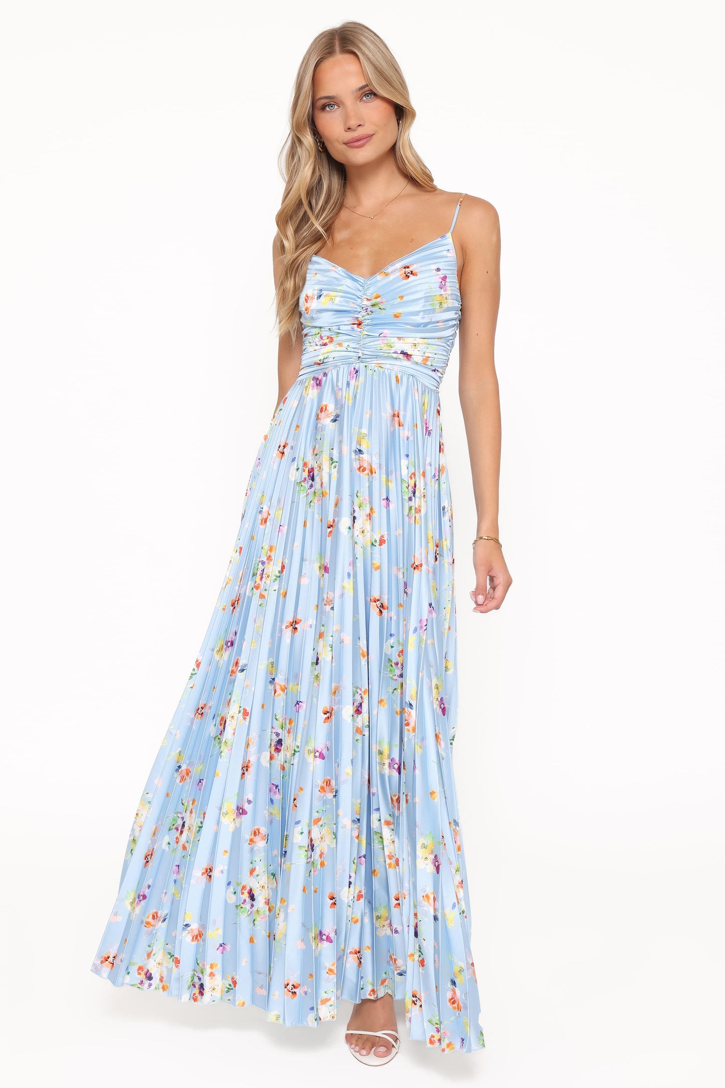 Cornflower Blue Floral Naira Pleated Maxi Dress