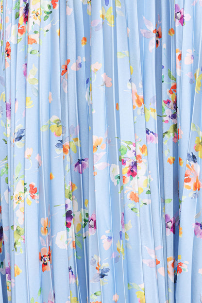 Cornflower Blue Floral Naira Pleated Maxi Dress