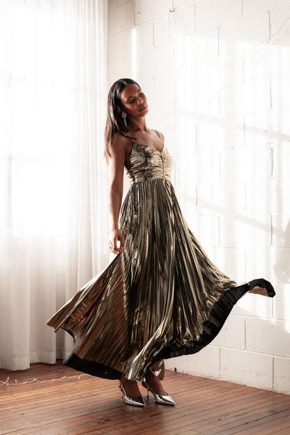Gold Naira Pleated Maxi Dress