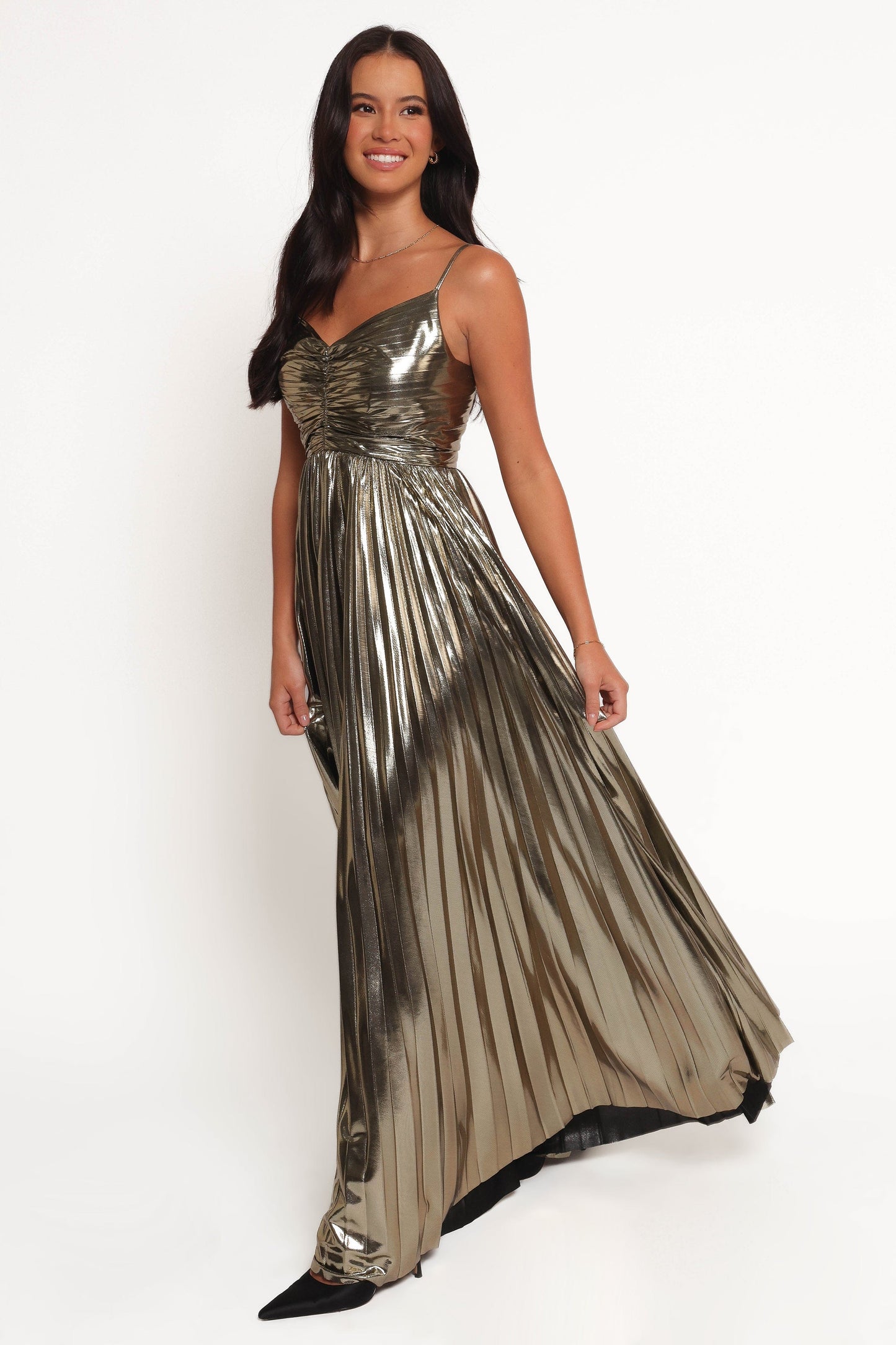 Gold Naira Pleated Maxi Dress