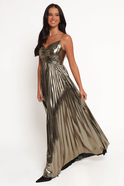 Gold Naira Pleated Maxi Dress
