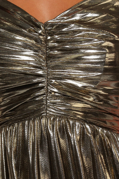 Gold Naira Pleated Maxi Dress