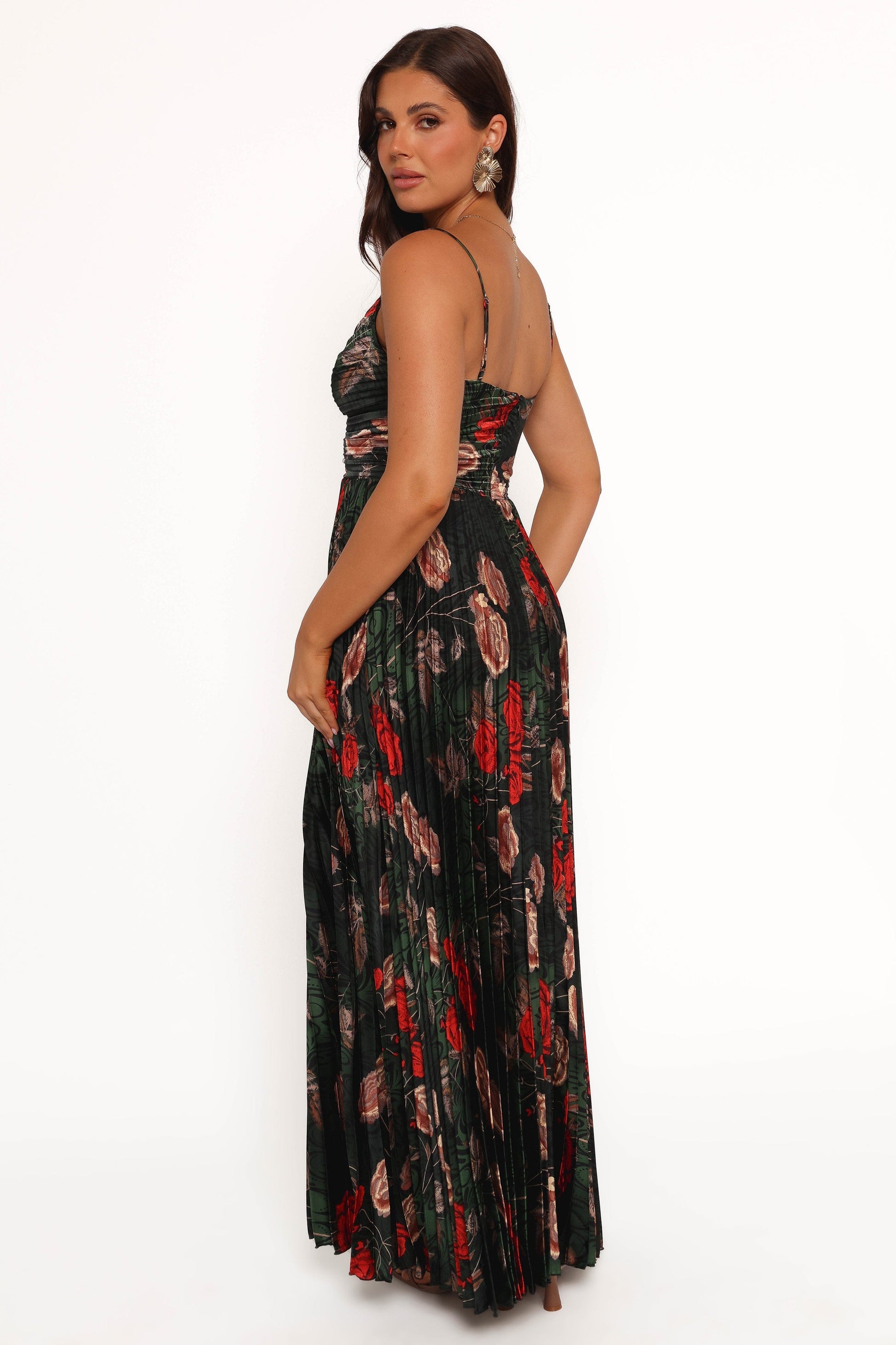 Green Floral Naira Pleated Maxi Dress