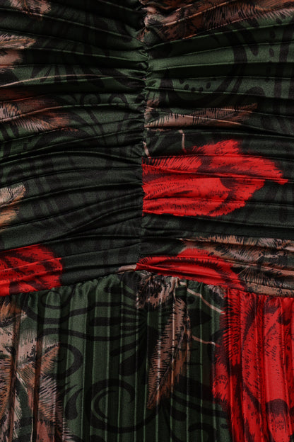 Green Floral Naira Pleated Maxi Dress