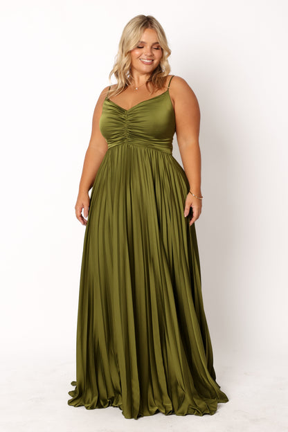 Palm Green Naira Pleated Maxi Dress
