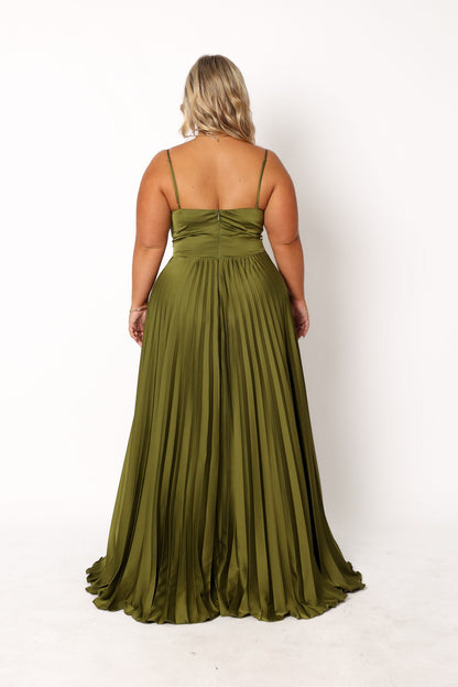 Palm Green Naira Pleated Maxi Dress