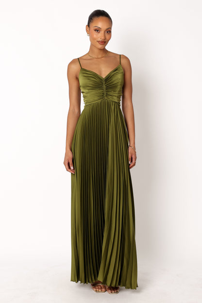 Palm Green Naira Pleated Maxi Dress