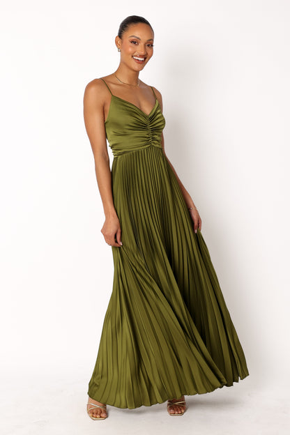 Palm Green Naira Pleated Maxi Dress