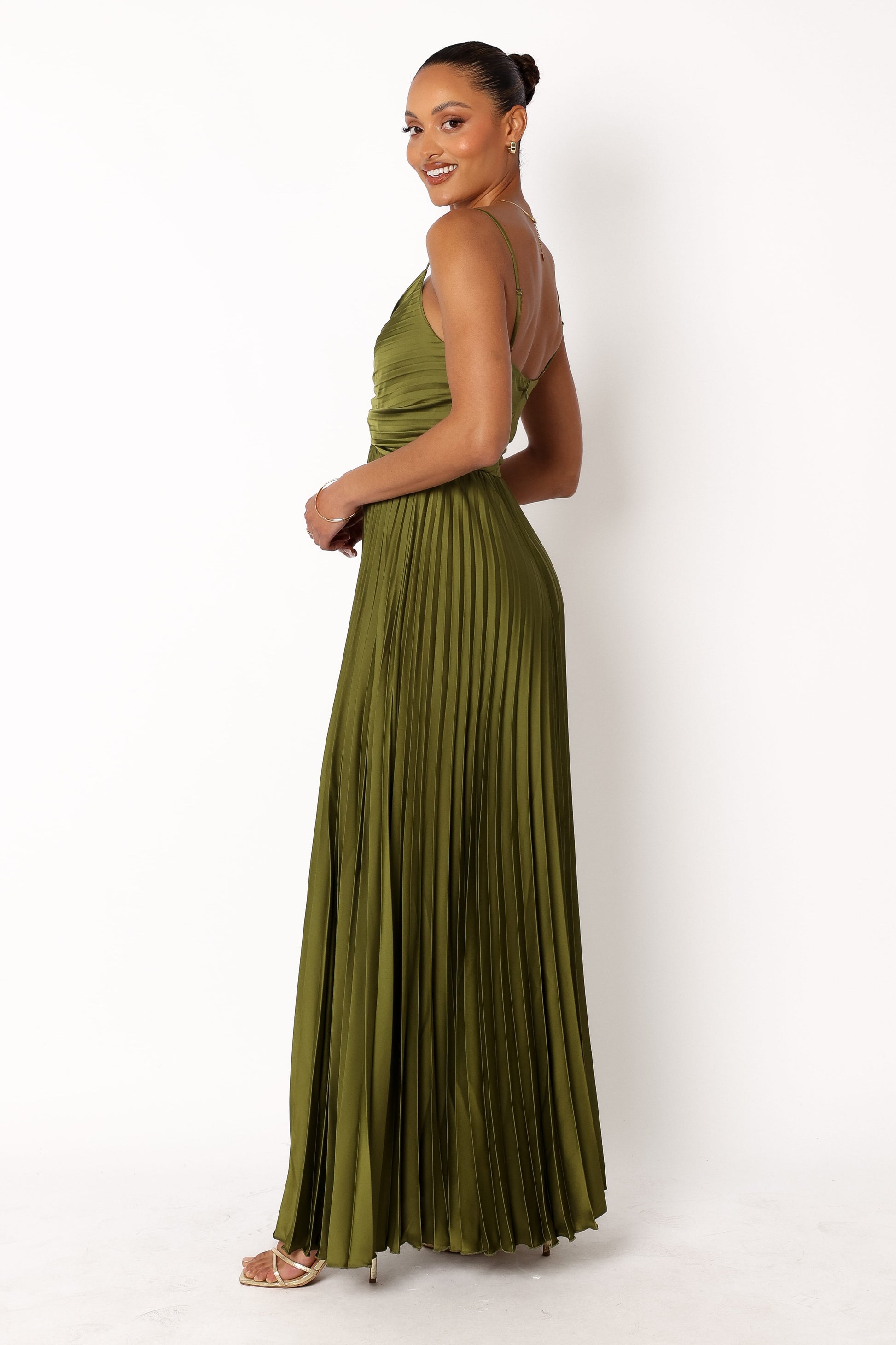 Palm Green Naira Pleated Maxi Dress
