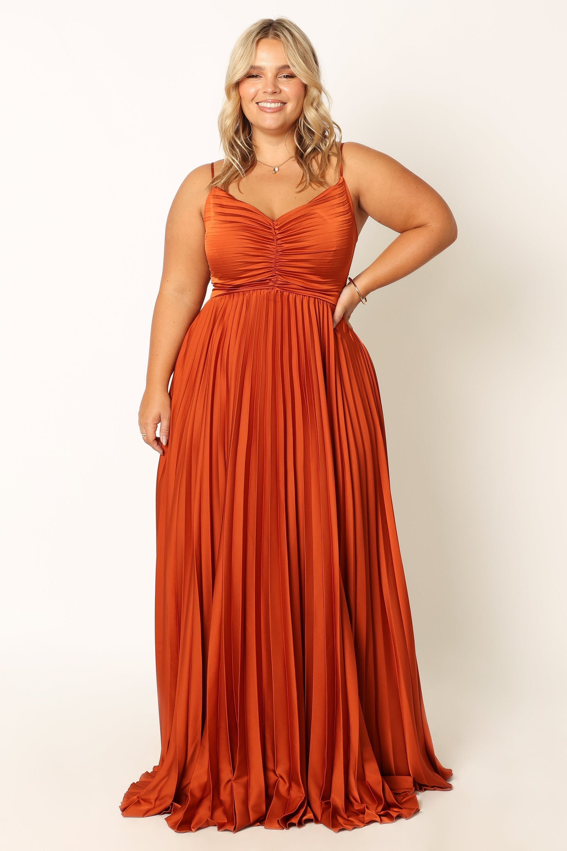 Sunset Orange Naira Pleated Maxi Dress