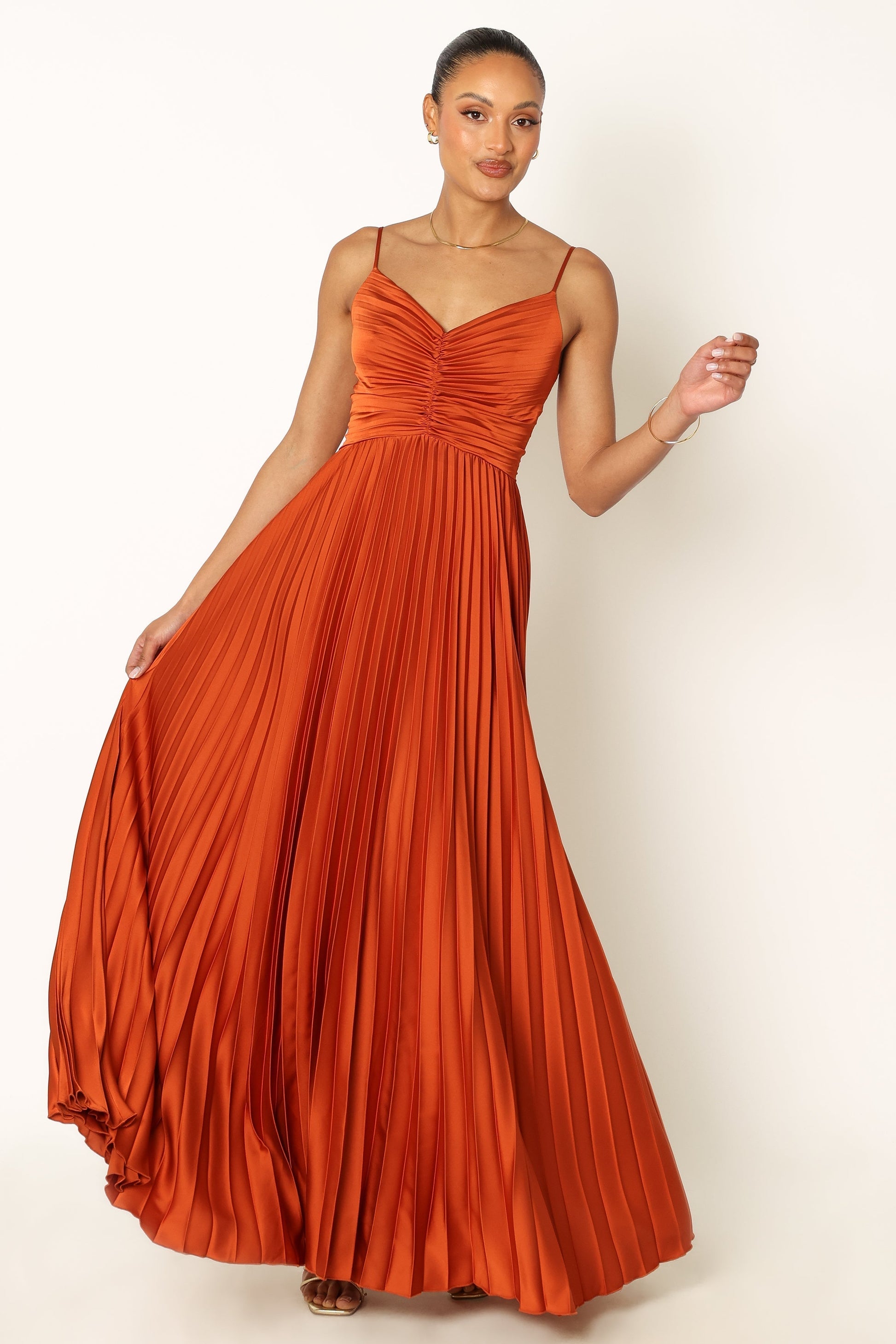 Sunset Orange Naira Pleated Maxi Dress