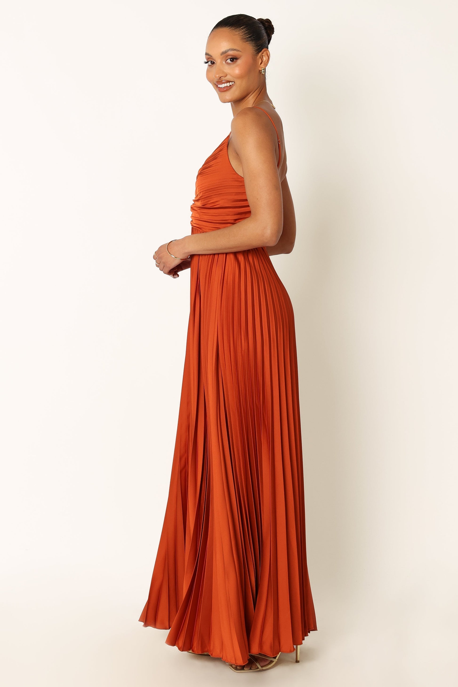 Sunset Orange Naira Pleated Maxi Dress