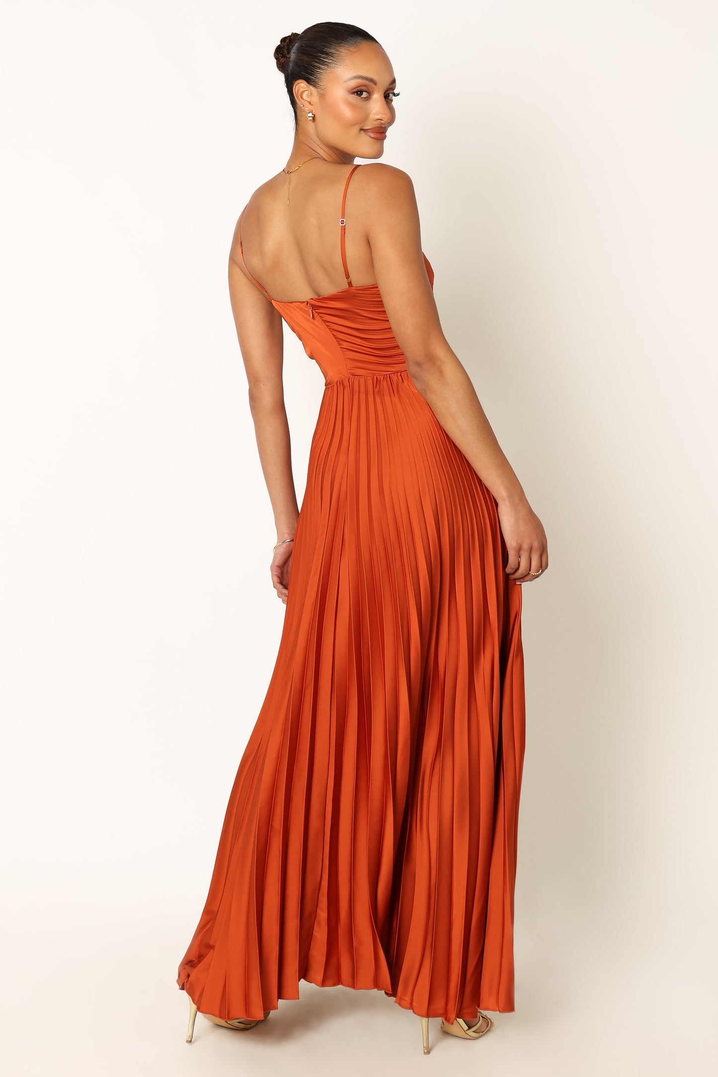 Sunset Orange Naira Pleated Maxi Dress