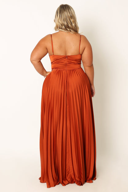 Sunset Orange Naira Pleated Maxi Dress