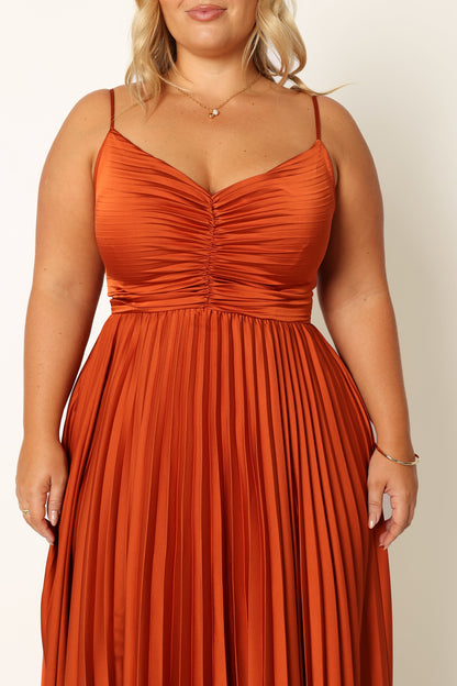 Sunset Orange Naira Pleated Maxi Dress
