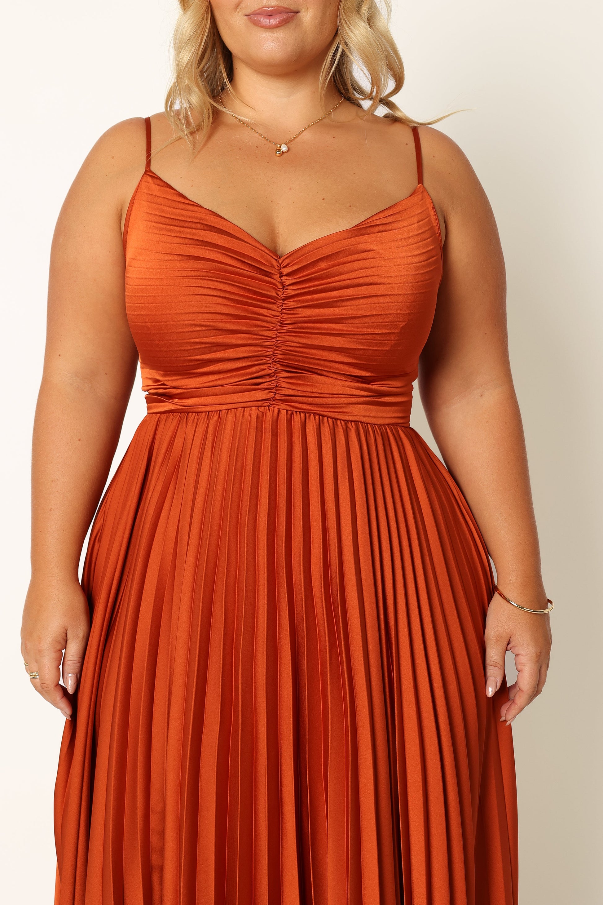 Sunset Orange Naira Pleated Maxi Dress