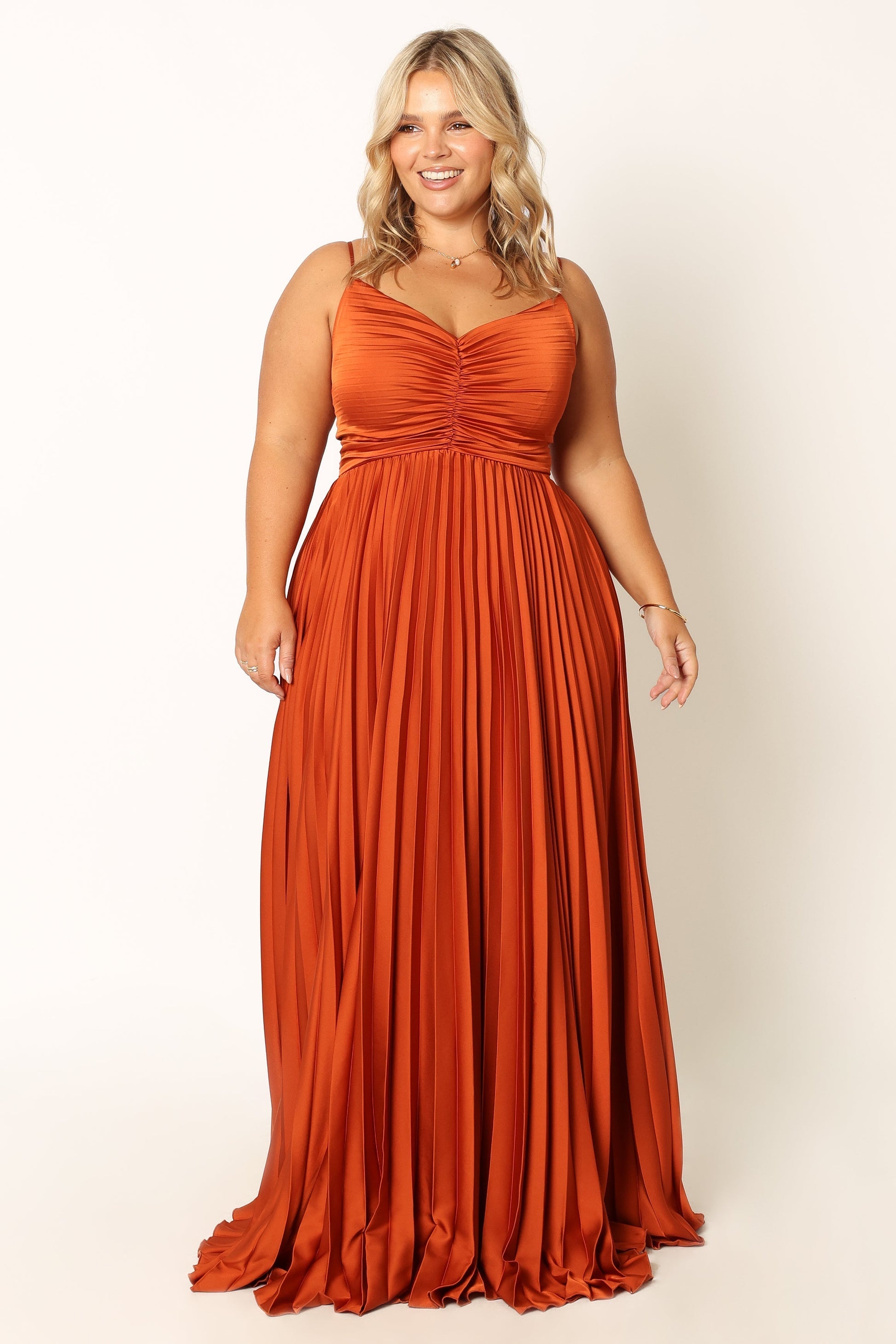 Sunset Orange Naira Pleated Maxi Dress