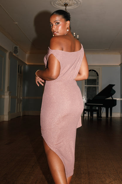 Dusty Rose Santiago Off-Shoulder Midi Dress in Navy