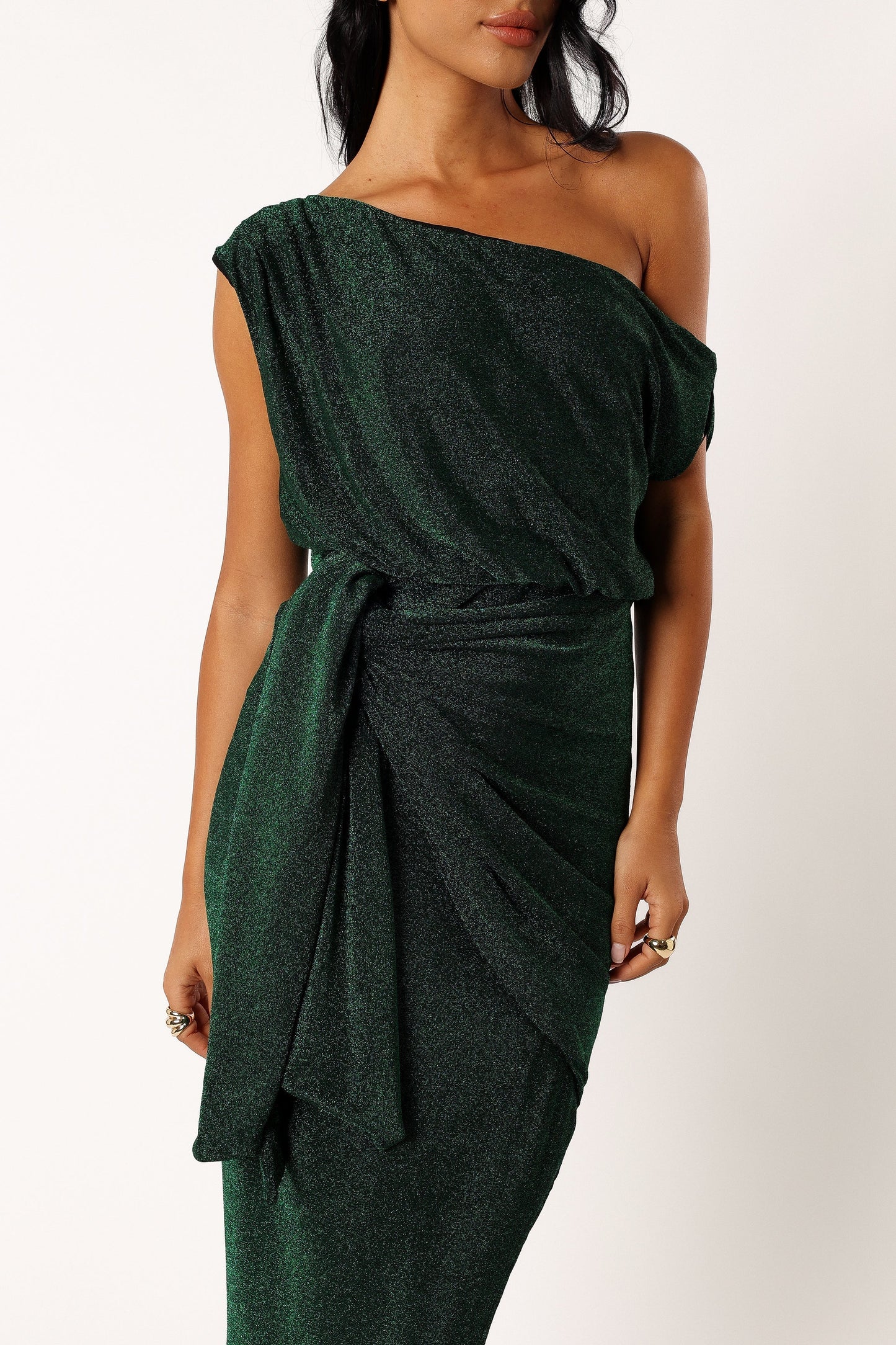 Emerald Santiago Off-Shoulder Midi Dress in Navy