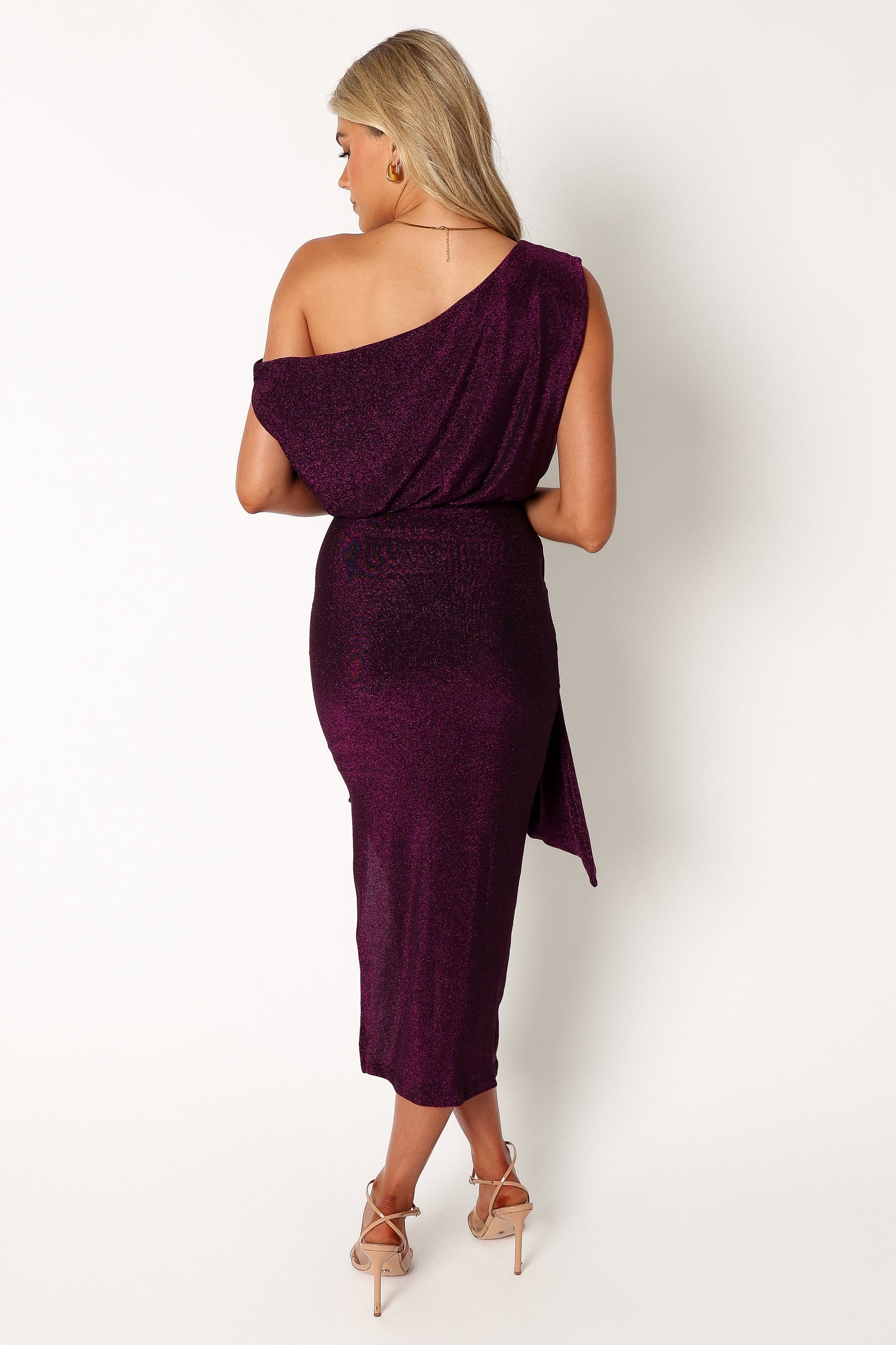 Purple Santiago Off-Shoulder Midi Dress in Navy