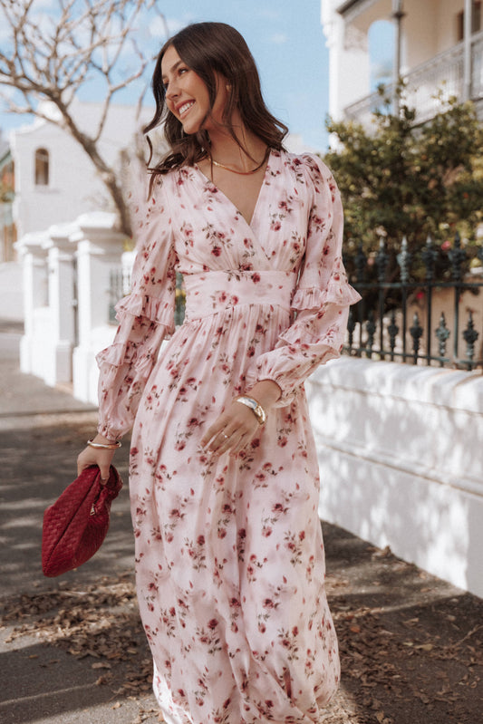 Pink Rose Valentina Pink Long Sleeve Maxi Dress
