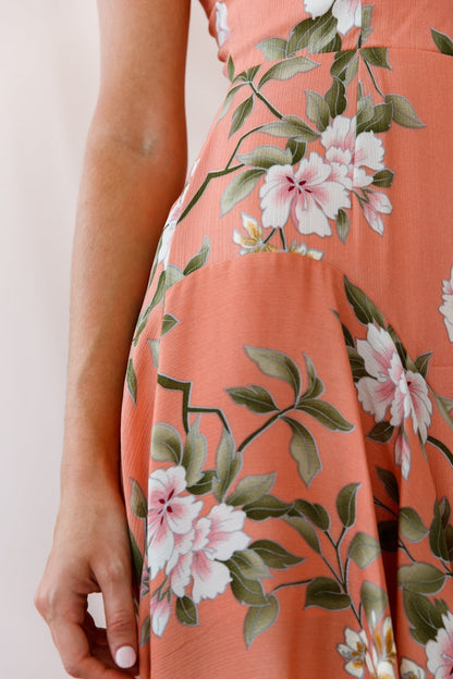 Low Hem Dress Peach Imelda V-Neck High-Low Dress in Navy