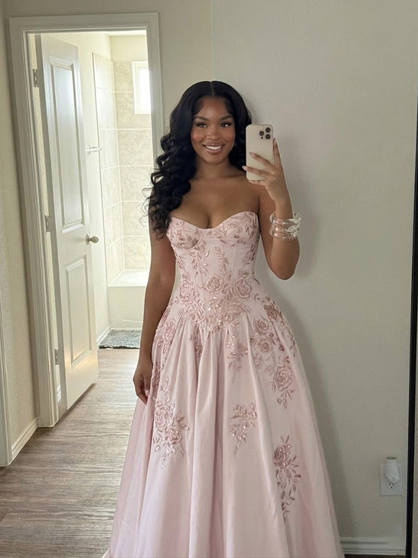line Satin Evening Dress, Prom Dress, PD28231221 Arabella Floral Lace A-Line Evening Dress
