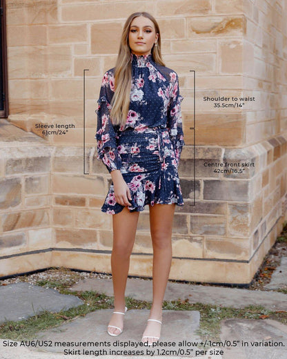 Navy Floral Piper Dress - Mauve