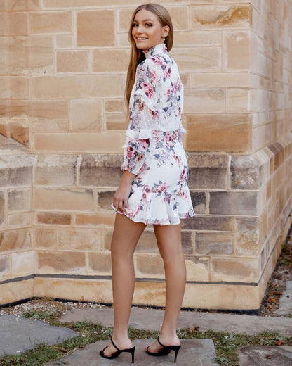 White Floral Piper Dress - Mauve